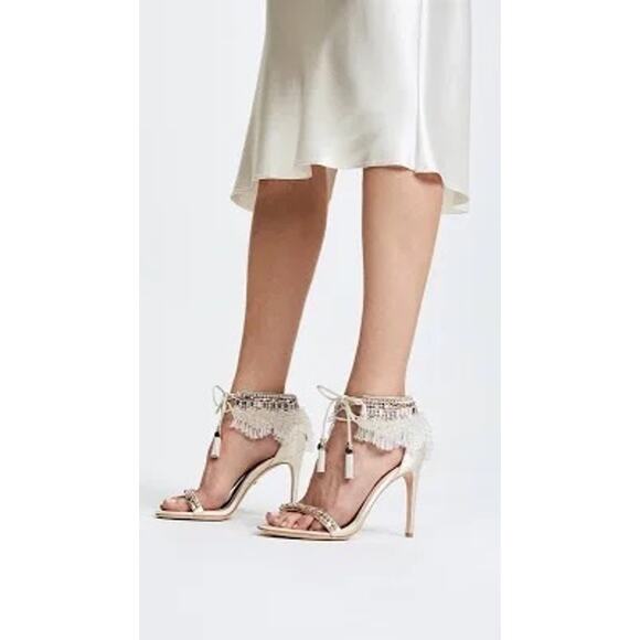 Badgley Mischka Women's Katrina Embellished Satin Ankle-Tie High Heels Size 7 - Picture 1 of 9